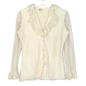 Vintage Miss H Herman Hochberg Lace Ruffle Blouse Small Medium